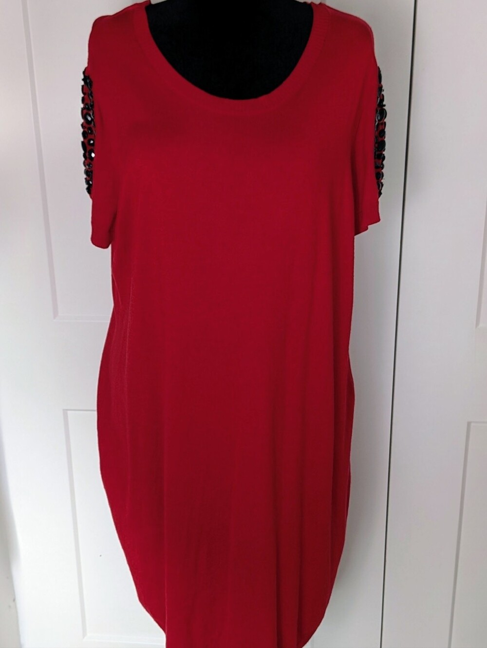 INC thin knitted sweater dress with beaded sleeves color red size 2X Christmas